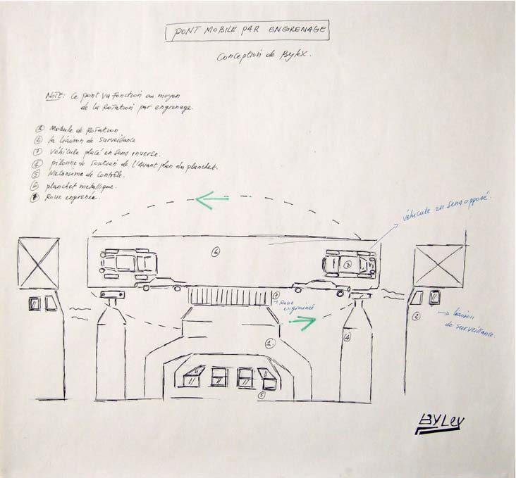 <strong>Pont mobile par engrenage</strong><br/>  marker & graphite on paper / 45x49cm / 2008 